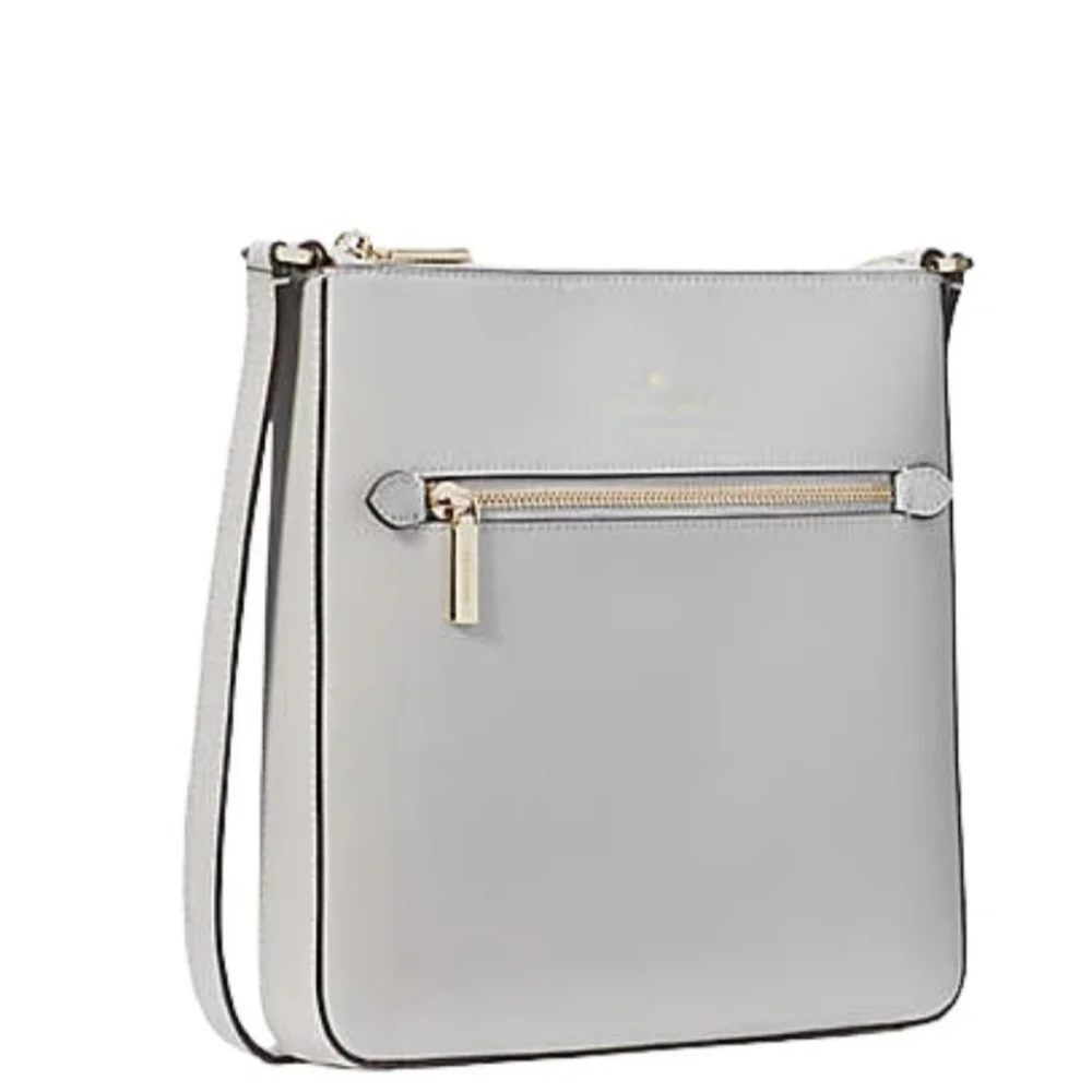 Kate Spade NY Sadie North South Crossbody Platinum Gray Saffiano Leather EUC
